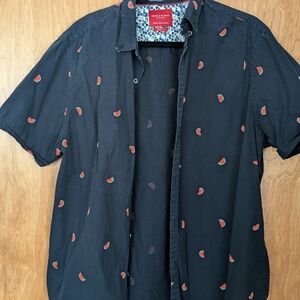 Denim & Flower Black and Red Casual Button Down Shirt
